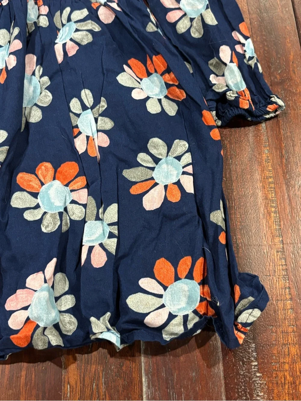 Crewcuts Navy Floral Tiered girls Dress with Orange & Light Blue Accents sz 7